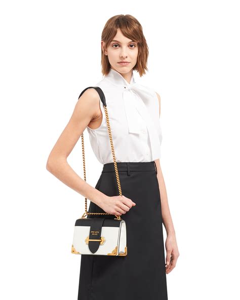 prada cahier black and white|White/black Leather Prada Cahier Bag .